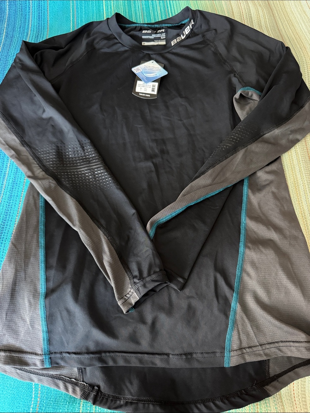 Bauer Black and Teal Long Sleeve Women's Performance Shirt